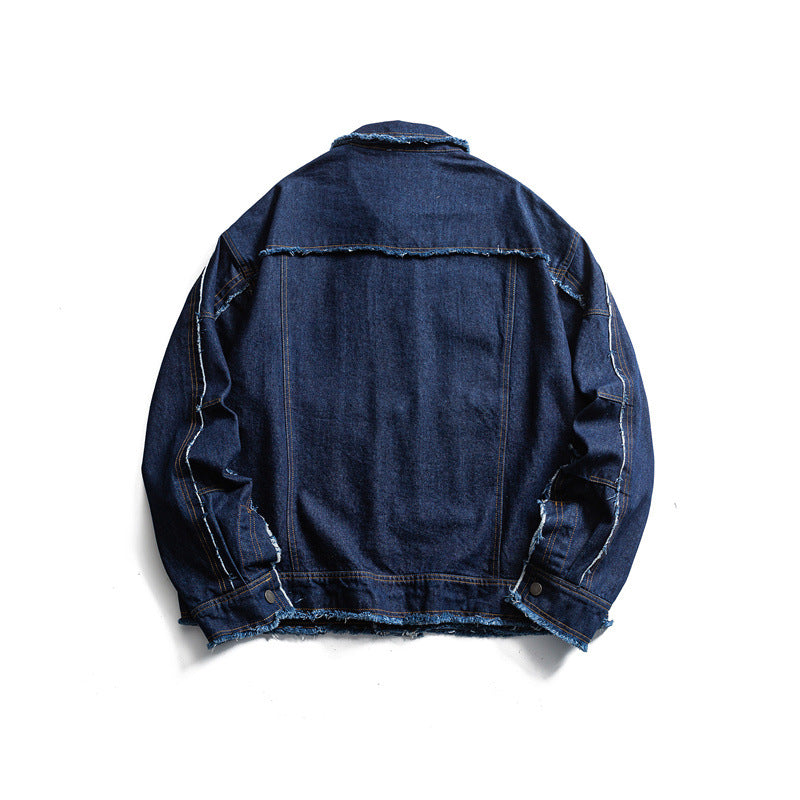 Herren Oversize Jeansjacke mit ausgefransten Kanten und großen Pattenstaschen Nord Taschen
