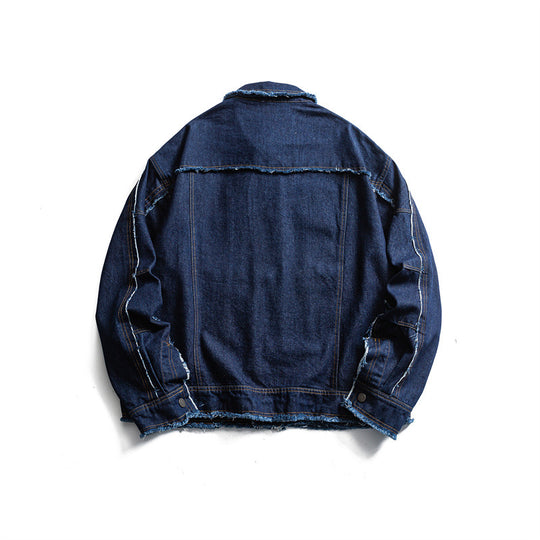 Herren Oversize Jeansjacke mit ausgefransten Kanten und großen Pattenstaschen Nord Taschen