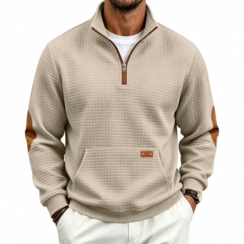 Herren Waffelstruktur-Fleecepullover mit Stehkragen, Kängurutasche und Kontrastbesatz Nord Taschen