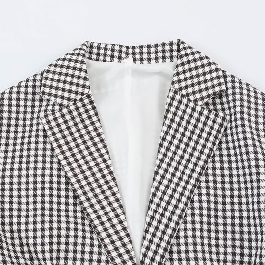 Damen Oversize-Blazer im Hahnentritt‑Muster mit Ballonärmeln und Pattentaschen Nord Taschen