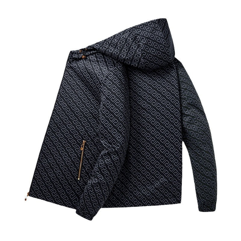 Herren Leichte Kapuzen-Patternjacke aus Mikrofaser mit urbanem Geometrie-Print Nord Taschen