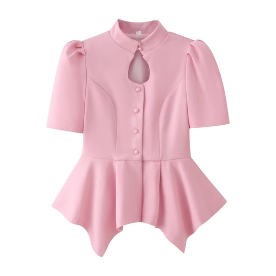 Damen Taillierte Bluse mit Stehkragen, Cut-Out-Ausschnitt und asymmetrischem Schößchen Nord Taschen