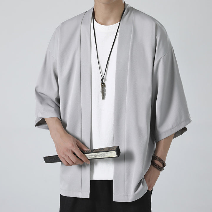Herren kimonoartige Kurzjacke im Oversize-Stil mit offenem Schnitt und weichem Fall Nord Taschen