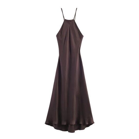 Damen Maxikleid mit elegantem Halterneck und schwingendem Saum
