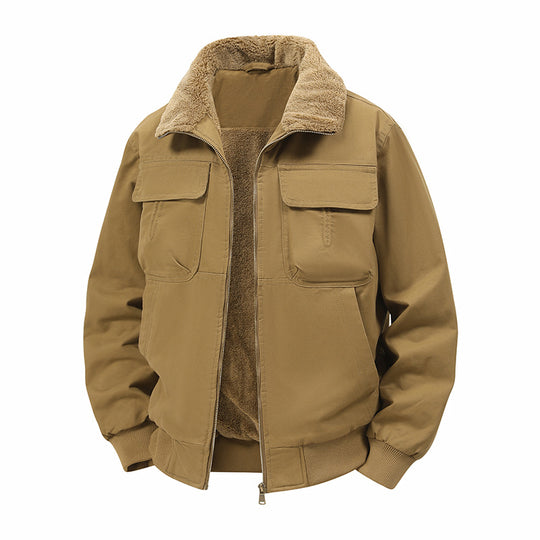Herren Thermo-Bomberjacke im Fieldstil mit Teddykragen, aufgesetzten Brusttaschen & Reißverschluss Nord Taschen