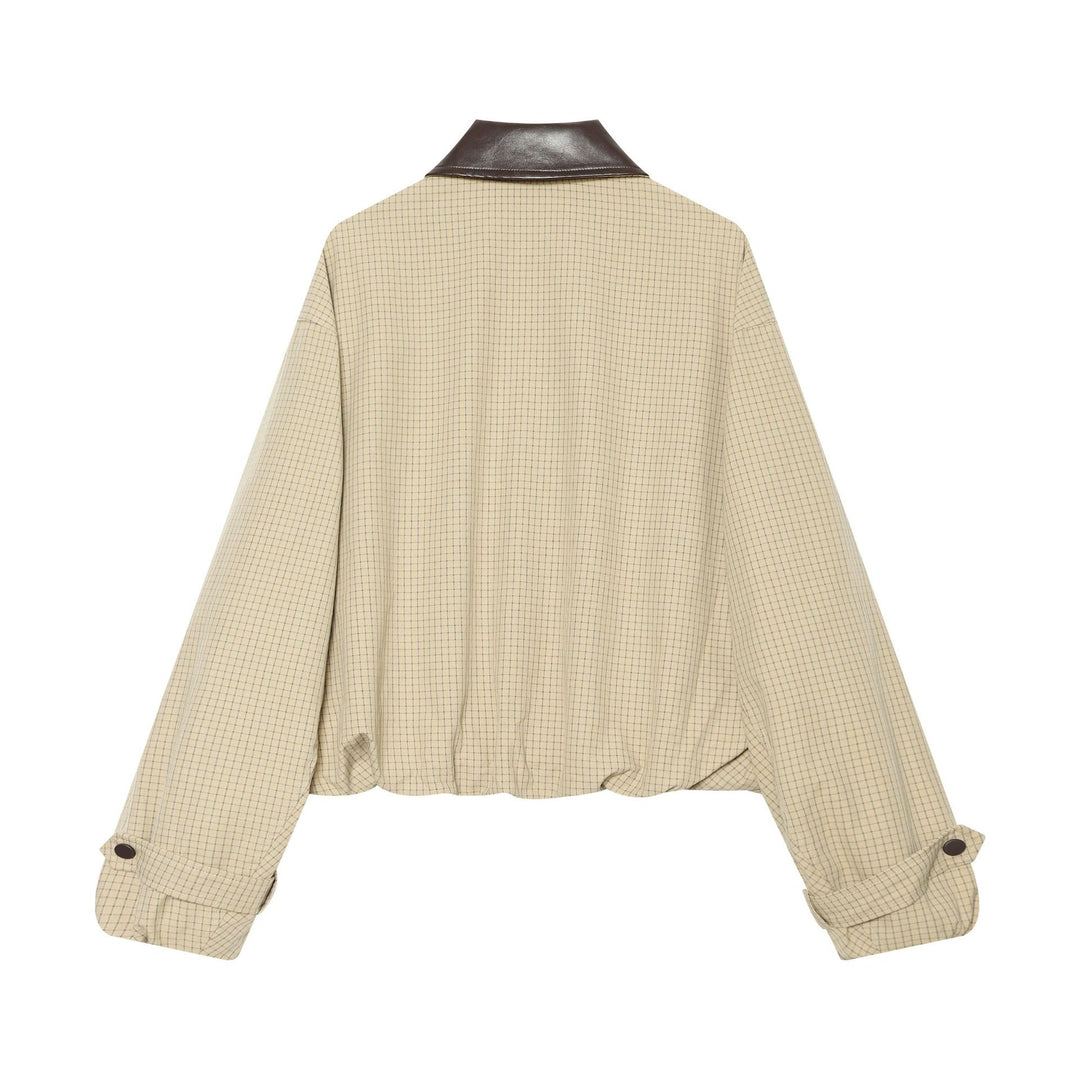 Damen Cropped-Boxy-Übergangsjacke mit Karomuster und kontrastierendem Kunstlederkragen Nord Taschen