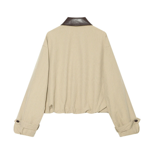 Damen Cropped-Boxy-Übergangsjacke mit Karomuster und kontrastierendem Kunstlederkragen Nord Taschen