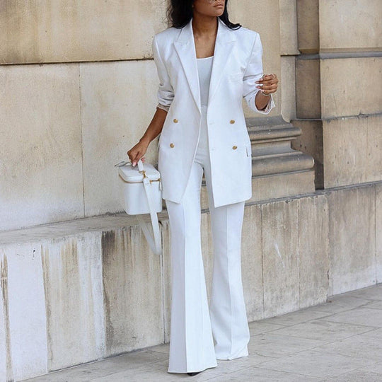 Damen elegantes Blazer-Set mit weitem Bein und Taillengürtel