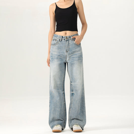 Damen Relaxed Straight-to-Flare Jeans im Vintage-Look mit extra langer Saumkante Nord Taschen