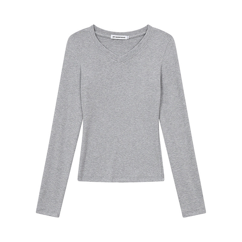 Damen Langarmshirt mit V-Ausschnitt und tailliertem Slim-Fit Nord Taschen