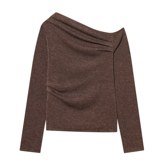 Damen Schulterfreier Feinstrick-Longsleeve mit drapiertem Wasserfallkragen Nord Taschen