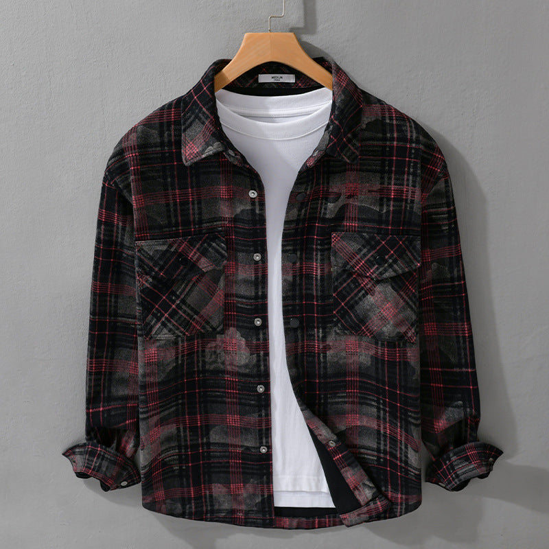Herren Kariertes Overshirt aus flauschigem Flanell mit Brusttaschen Nord Taschen