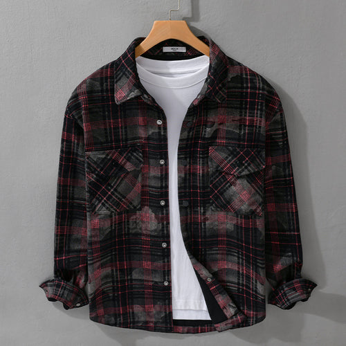 Herren Kariertes Overshirt aus flauschigem Flanell mit Brusttaschen Nord Taschen