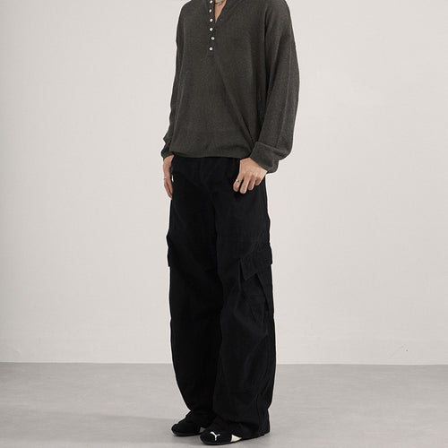 Herren Extraweite Canvas-Cargo-Palazzohose mit tiefem Schritt und großen Klappentaschen Nord Taschen