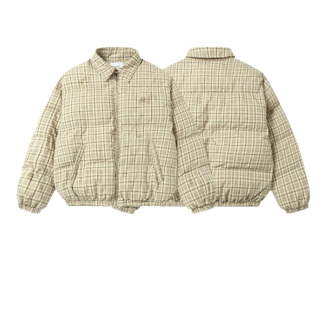 Unisex Kurz geschnittener karierter Steppblouson mit hohem Kragen und elastischem Saum Nord Taschen