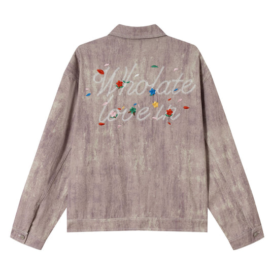 Damen Kurzjacke im Oversized-Workwear-Look mit Blumenstickerei Nord Taschen