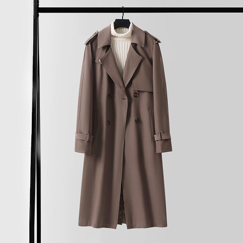 Herren Klassischer Doppelreihiger Trenchcoat aus leichtem Wollmix mit Schalkragen und Epauletten Nord Taschen