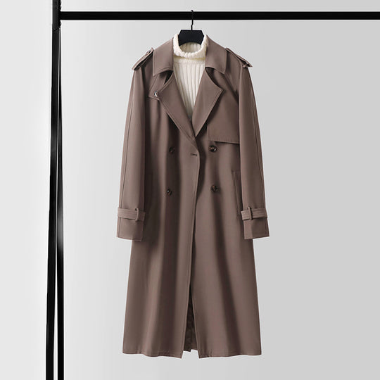 Herren Klassischer Doppelreihiger Trenchcoat aus leichtem Wollmix mit Schalkragen und Epauletten Nord Taschen