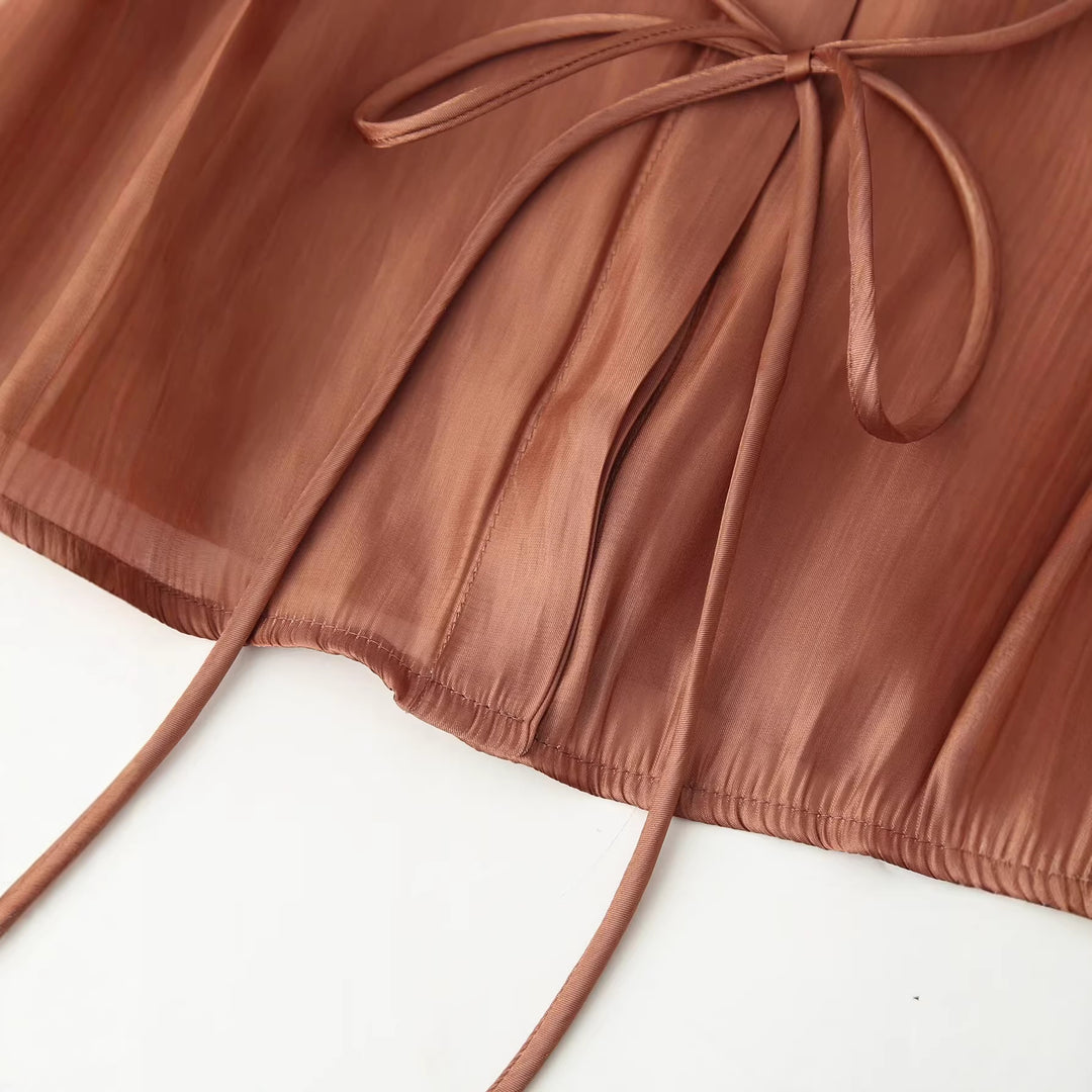 Damen Zweiteiliges Satin-Loungewear-Set mit Hemdbluse und weitem Elastikbund-Hose Nord Taschen