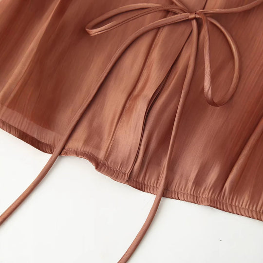 Damen Zweiteiliges Satin-Loungewear-Set mit Hemdbluse und weitem Elastikbund-Hose Nord Taschen