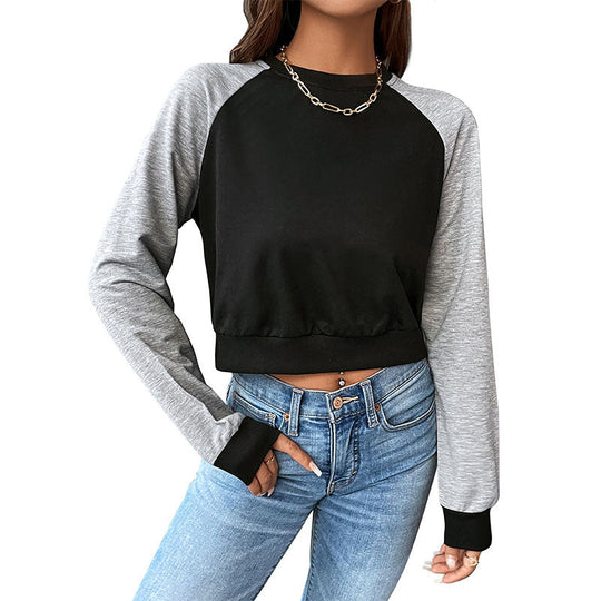 Damen Kurz geschnittenes Raglan-Sweatshirt mit Daumenlochbündchen und elastischem Saum Nord Taschen