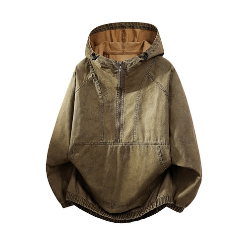 Herren Oversize Canvas-Halbzip-Kapuzenanorak mit Kängurutasche und elastischem Saum Nord Taschen
