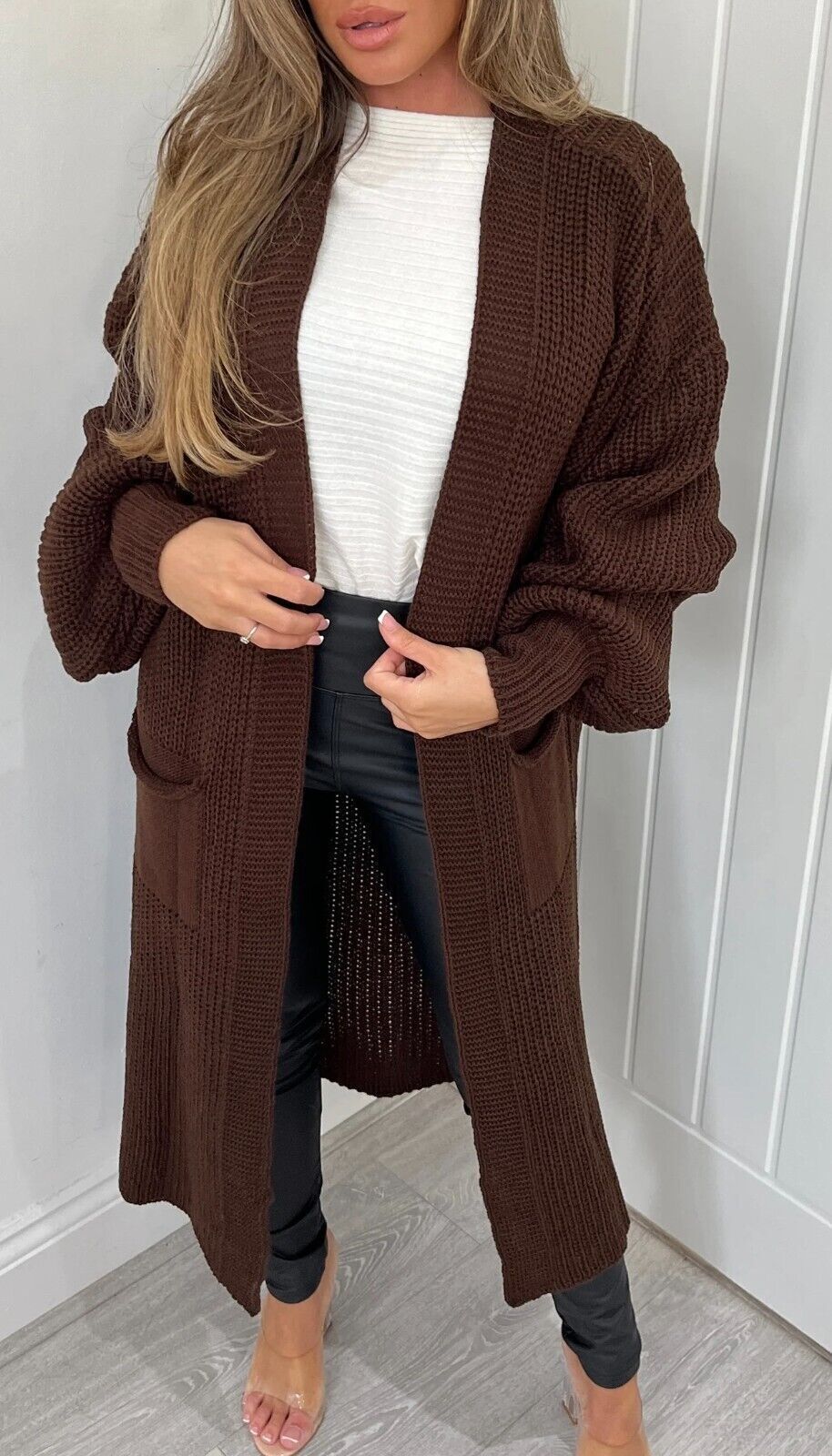 Damen Langer Strickmantel mit großzügigen Taschen