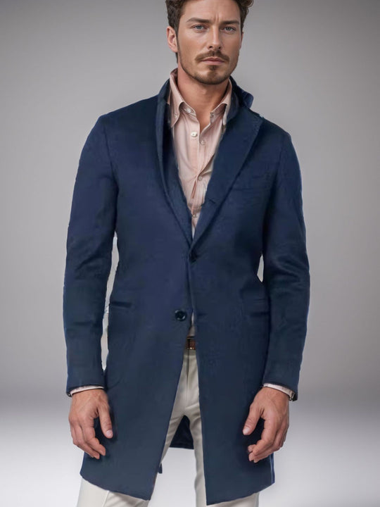 Herren Langer Unstrukturierter Leinen-Blazer mit Ein-Knopf-Verschluss und aufgesetzten Taschen Nord Taschen