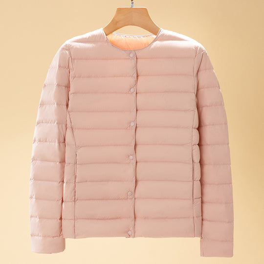 Damen Ultraleichte Steppjacke ohne Kragen, Packbare Thermojacke für Reisen und Alltag Nord Taschen