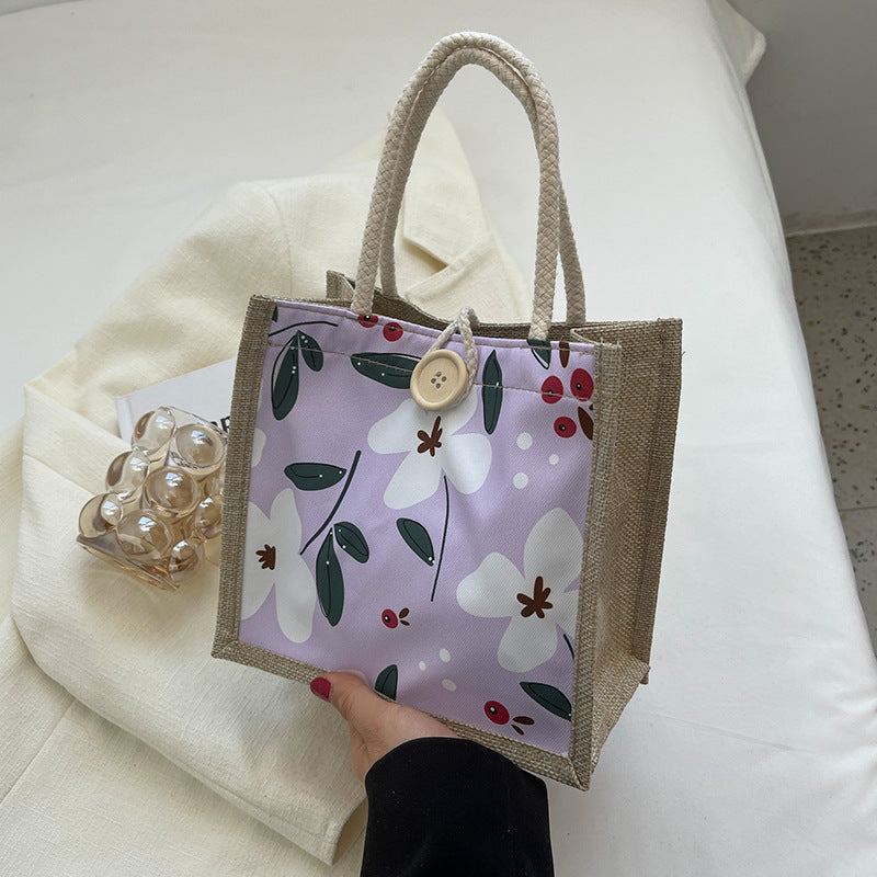 Damen komfortable Jute-Tragetasche mit floralem Design Nord Taschen