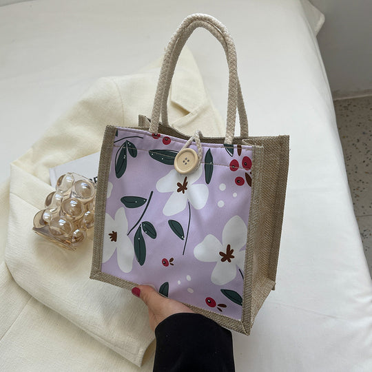 Damen komfortable Jute-Tragetasche mit floralem Design Nord Taschen