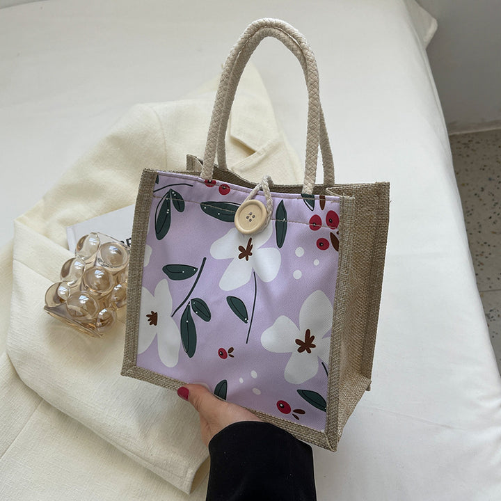 Damen komfortable Jute-Tragetasche mit floralem Design Nord Taschen