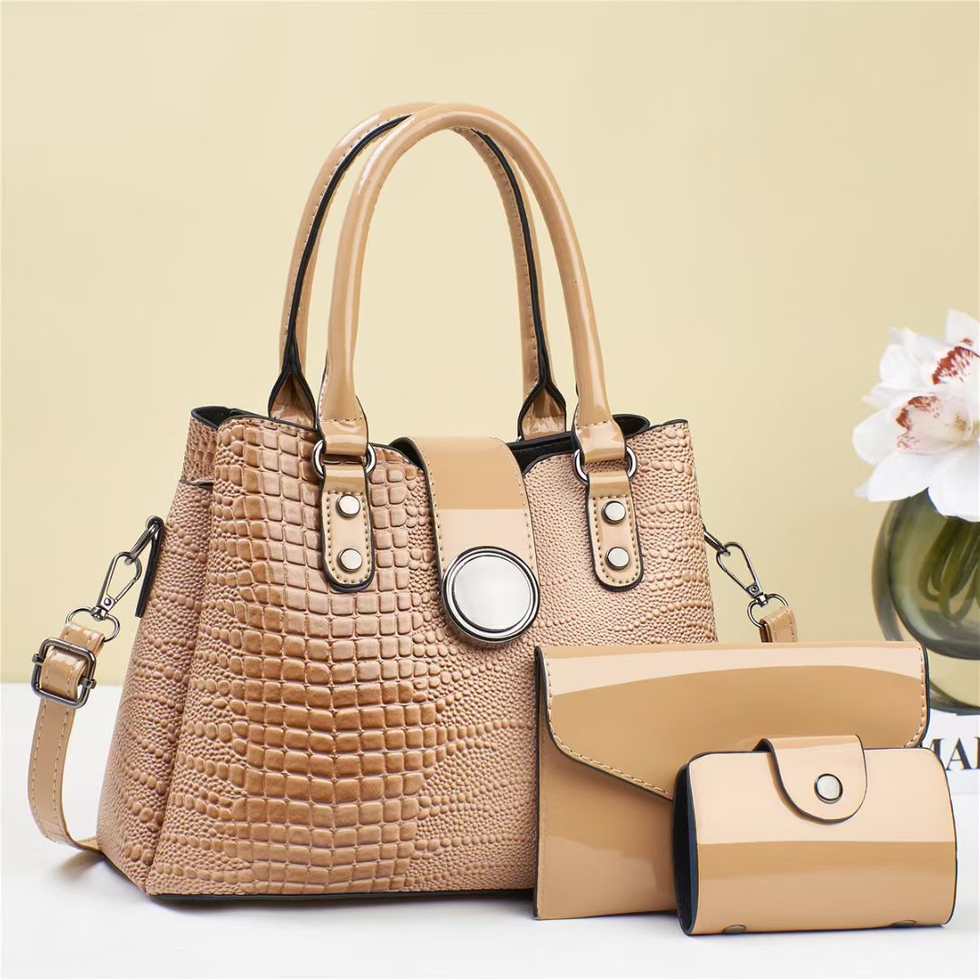 Damen Handtasche mit strukturiertem Croco-Look und abnehmbarem Zubehör Nord Taschen