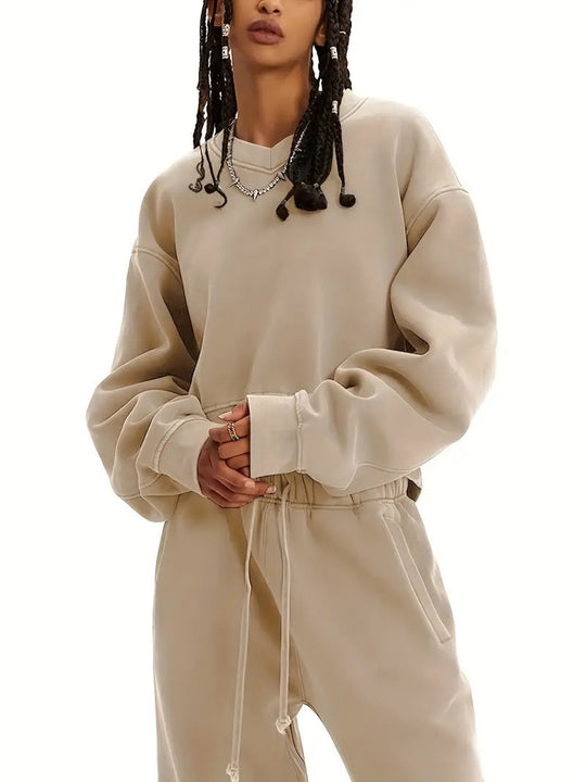 Damen Boxy-Sweatshirt mit überschnittener Schulter, verlängertem Rückenteil und brushed Fleece Nord Taschen