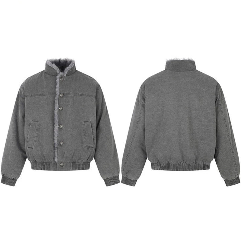 Damen gefütterte Denim-Bomberjacke mit Teddykragen und elastischem Saum Nord Taschen