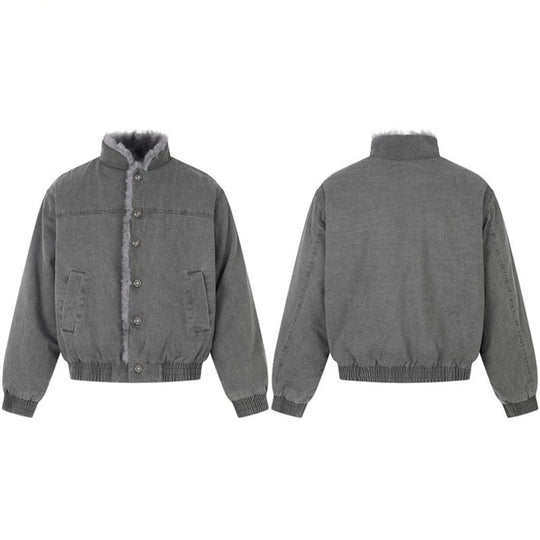 Damen gefütterte Denim-Bomberjacke mit Teddykragen und elastischem Saum Nord Taschen