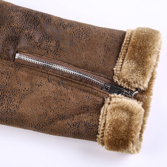 Herren Lederimitat-Fliegerjacke mit Teddyfutter und asymmetrischem Reißverschluss Nord Taschen