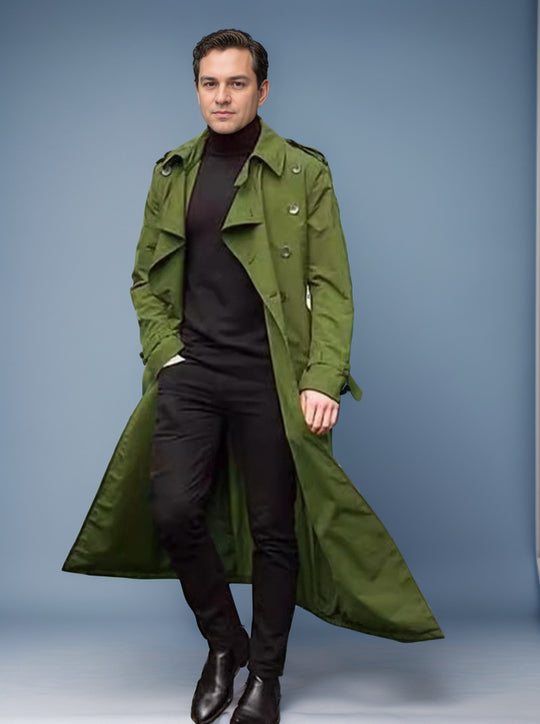 Herren Wasserabweisender Long-Trenchcoat mit doppelter Knopfleiste, Schulterklappen und verstellbarem Taillengürtel Nord Taschen