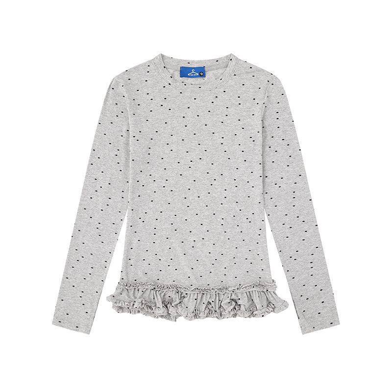Damen Langarmshirt mit Rüschen-Saum und Pünktchen-Allover Nord Taschen