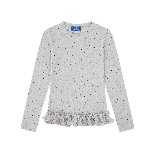 Damen Langarmshirt mit Rüschen-Saum und Pünktchen-Allover Nord Taschen