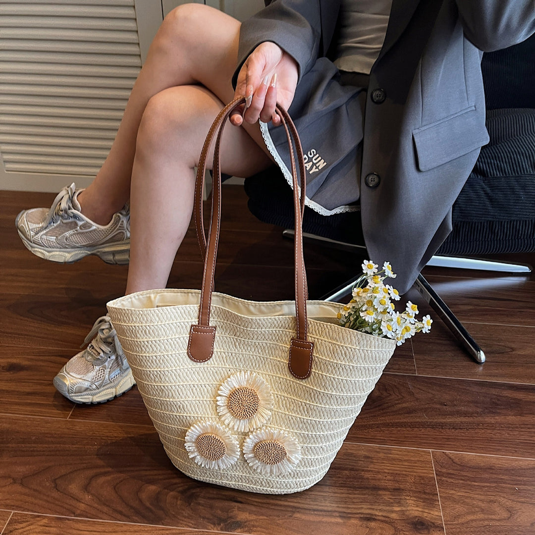 Damen Strandtasche mit dekorativen Sonnenblumenapplikationen Nord Taschen