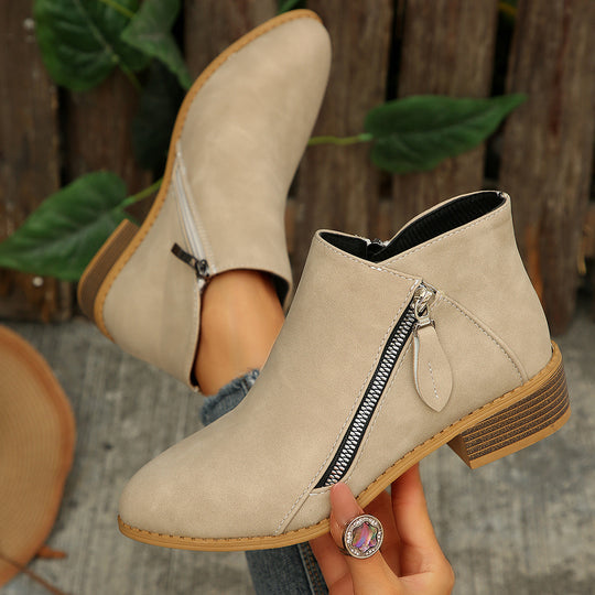 Damen Kurzschaftstiefelette mit seitlichem Reißverschluss und niedrigem Blockabsatz Nord Taschen