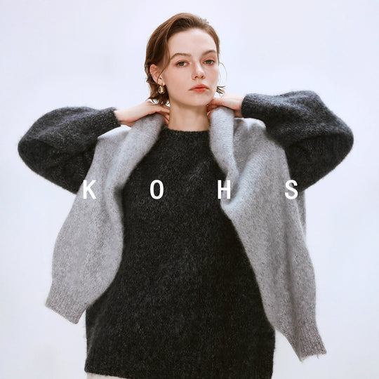 Damen Oversize Mohair-Optik Pullover mit Rundhalsausschnitt Nord Taschen