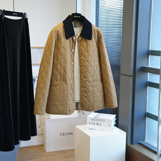 Damen Leichte gesteppte Übergangsjacke mit Cordkragen und Druckknopfleiste Nord Taschen