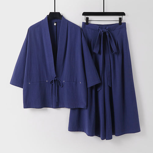 Damen Zweiteiliges Kimono-Set mit Kurzjacke und fließendem Midirock Nord Taschen