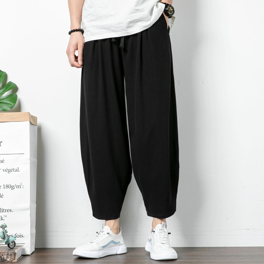 Herren Lässige Cropped Haremshose aus Baumwollmix mit Tunnelzug und gerippten Knöchelbündchen Nord Taschen