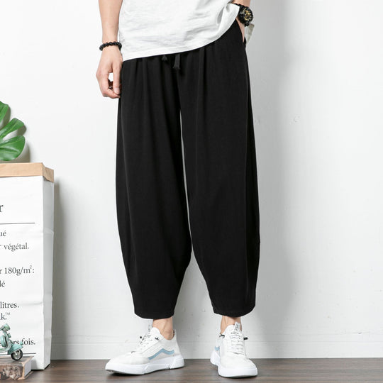 Herren Lässige Cropped Haremshose aus Baumwollmix mit Tunnelzug und gerippten Knöchelbündchen Nord Taschen