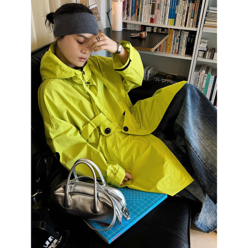 Damen Oversize-Regenparka mit Kapuze, hohem Stehkragen und verdeckter Knopfleiste Nord Taschen