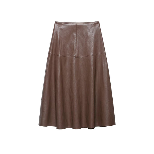 Damen Hochtaillierter A-Linienrock aus Kunstleder mit ausgestellter Silhouette Nord Taschen