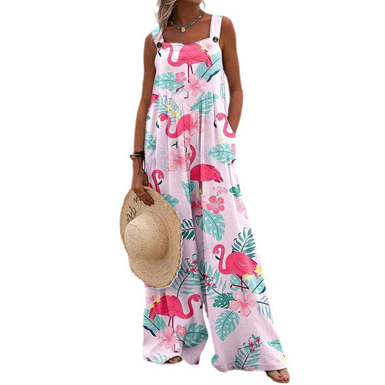 Damen Weit geschnittene Latzhose mit floralem Muster und praktischen Taschen Nord Taschen